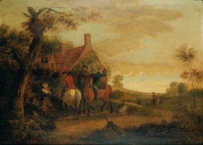 WOUWERMANS Philipps (Genre de) 1619 - 1668 « La halte des cavaliers à l'auberge »....