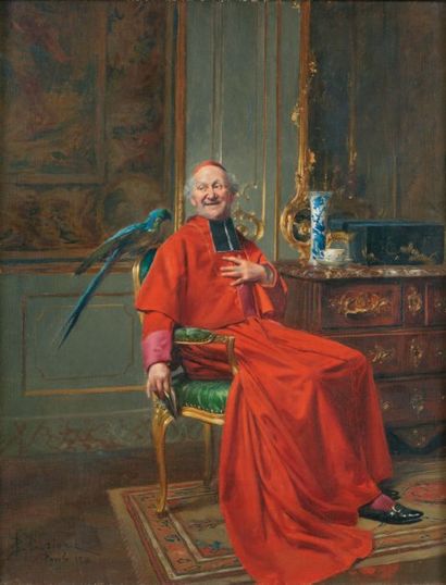 BORIONE Bernard-Louis (Paris 1865 - Après 1920) « Le perroquet du cardinal » Huile...