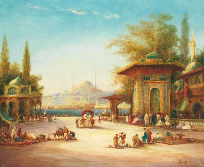 Ecole Fançaise. D'après Adolf BACHMAN « Constantinople » Huile sur toile. Signé en...