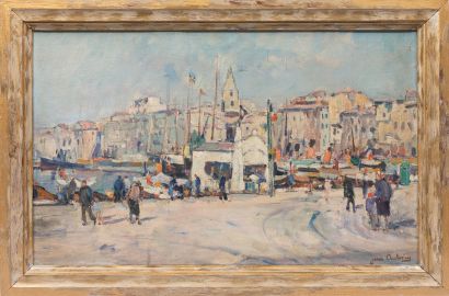 null Jean AUBERY (1880-1952).

Marseille, le quai du port.

Huile sur toile, signée...