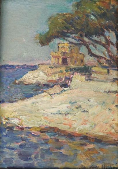 null Jean AUBERY (1880-1952).

Marseille, maison dans les calanques.

Huile sur panneau,...