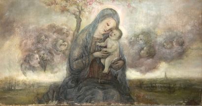 null Natale MORZENTI (1884-1947).

Vierge à l'enfant avec une nuée d'anges, non signé.

Huile...