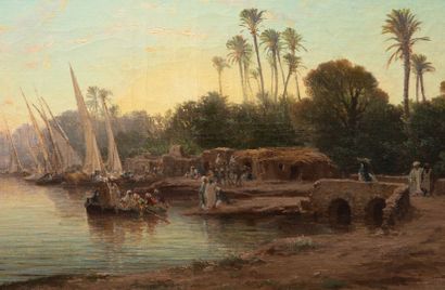 null Vincent COURDOUAN (1810-1893).

Bord du canal Mahmoudie à Alexandrie.

Huile...