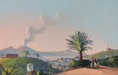 null Charmant carnet, le premier plat orné "souvenir de Naples", contenant dix-huit...