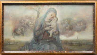 null Natale MORZENTI (1884-1947).

Vierge à l'enfant avec une nuée d'anges, non signé.

Huile...