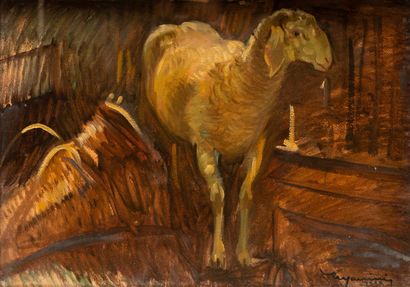 null Vittorio MANINI (1888-1974).

Mouton à la bergerie.

Huile sur carton, signée...