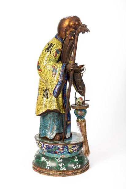 null CHINE, XIXème siècle.

Importante sculpture figurant Shoulao tenant un bâton,...