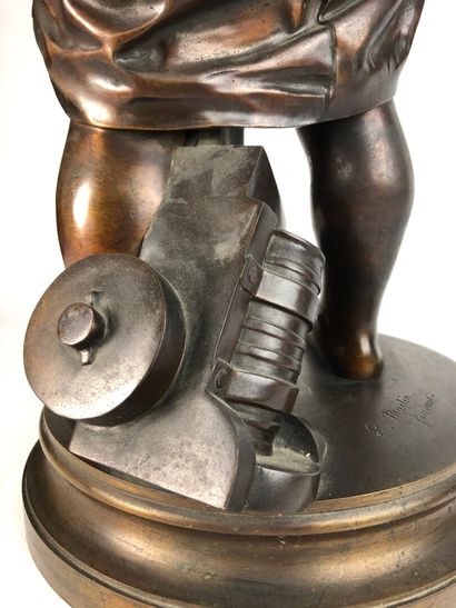 null Adriano CECIONI (1838-1886).

Enfant au coq.

Important bronze à patine brune,...