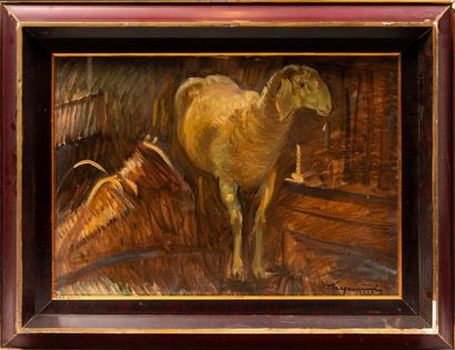 null Vittorio MANINI (1888-1974).

Mouton à la bergerie.

Huile sur carton, signée...