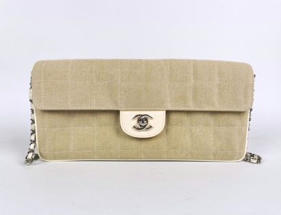 null CHANEL. 

Bag, "East West" model in beige fabric and white leather with square...