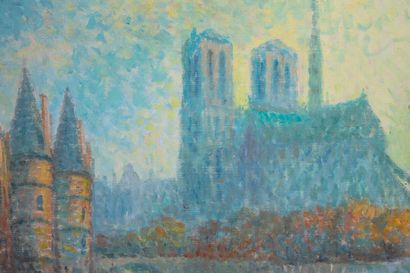 null Georges REGNAULT (1898-1979).

Paris, vue sur l'île de la cité avec Notre-Dame-de-Paris.

Huile...