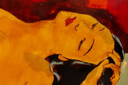 null Alix AYME (1894-1989).

Young Vietnamese woman in bed.

Polychrome lacquer and...