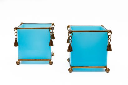 null BACCARAT, attributed to. 

A pair of blue opaline planters of quadrangular shape,...