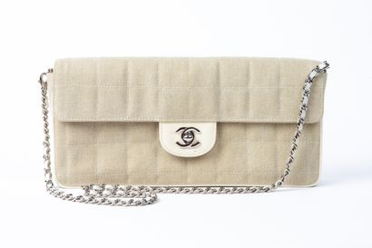 null CHANEL. 

Bag, "East West" model in beige fabric and white leather with square...