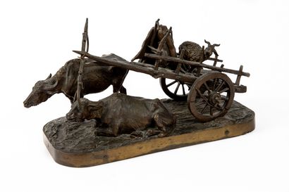 null Evgeny Alexandrovich LANCERAY (1848-1886).

Oxen pulling a cart full of animals.

Bronze...