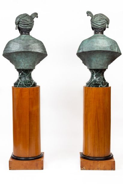 null 
A pair of bronze busts of Nubians on marble bases.




H_97 cm and 98 cm




They...