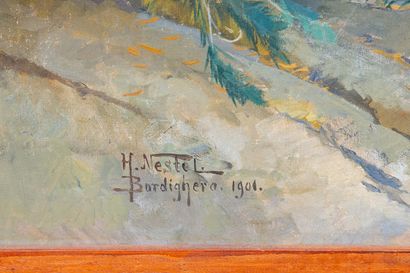 null Hermann NESTEL (1858-1905).

Vue de Bordighera.

Importante huile sur toile,...