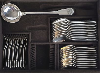 null CHRISTOFLE.

Complete set of silver-plated cutlery and knives, "Vendôme" model...