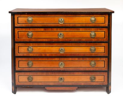 null Important and high chest of drawers in cherry wood veneer and blackened wood....