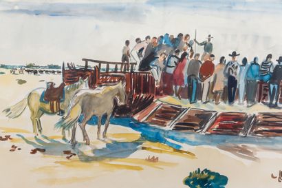 null Yves BRAYER (1907-1990). 

Les arènes de Cacharel, Camargue, 1962. 

Aquarelle...