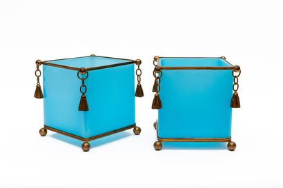 null BACCARAT, attributed to. 

A pair of blue opaline planters of quadrangular shape,...