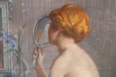 null Henry MOTTEZ (1855- ?, ou Henri Paul MOTTEZ).

Elégante au miroir, dans un intérieur.

Pastel...