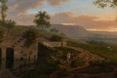 null Jean-Louis DEMARNE (1752-1829), attributed to.

Landscape with water and architecture,...