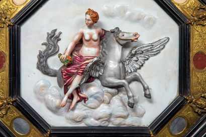 null CAPODIMONTE.

Decorative polychrome porcelain plate showing Athena on Pegasus...