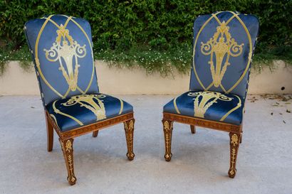 null ARMANDO RHO, Italy.

Suite de huit chaises en bois sculpté et doré, garniture...