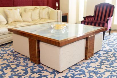 Grande table basse carrée en placage de bois...