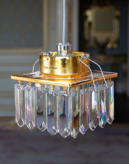 null Set of twenty-three gilded metal suspension or ceiling lights with small glass...