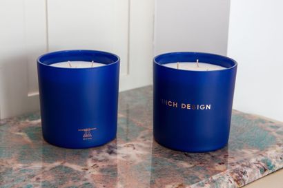 null WINCH DESIGN. 

Two suites of two and three blue glass candles.

one of the...