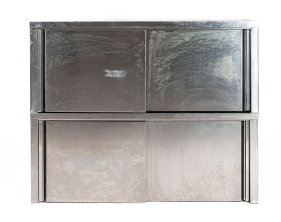 null Suite of four stainless steel sliding door wall shelves.

A pair measuring :...