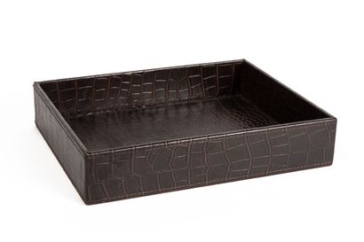 null Crocodile style brown leather mail tray. 

Work of decorator.

H_5,5 cm W_25...