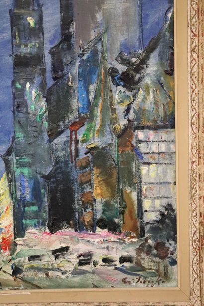  Alexis GRITCHENKO (1883-1977). 
New York la nuit, décembre 1958. 
Huile sur toile,...