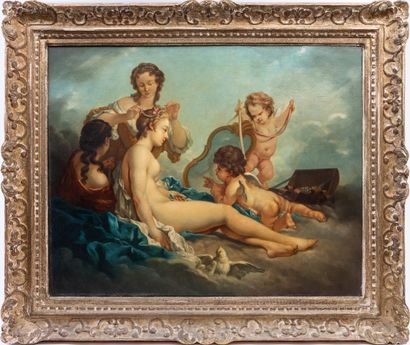  François BOUCHER (1703-1770), d'après. 
La toilette de Vénus. 
Huile sur toile....