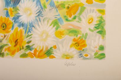 null LE PHO (1907-2001).

Jeunes femmes au jardin. 

Lithographie, signée au crayon...
