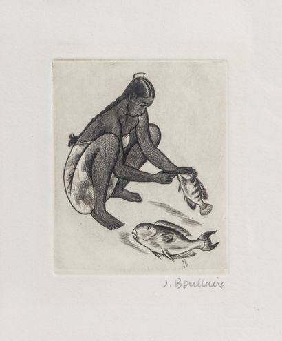 null Jacques BOULLAIRE (1893-1976).

Pêcheuse.

Pointe sèche, signée au crayon en...