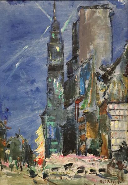  Alexis GRITCHENKO (1883-1977). 
New York la nuit, décembre 1958. 
Huile sur toile,...