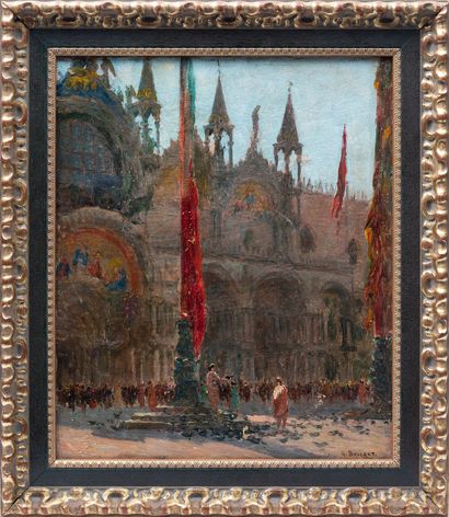 null Gaston BOUCART (1878-1962).

Les drapeaux devant Saint-Marc, à Venise. 

Huile...