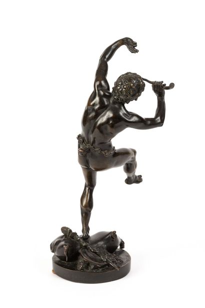  Eugène Louis LEQUESNE (1815-1887). 
Faune dansant. 
Bronze à patine brune. 
Cachet...