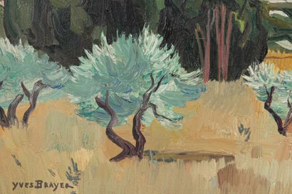  Yves BRAYER (1907-1990). 
Mas aux cyprès. 
Huile sur toile, signée en bas à gauche....