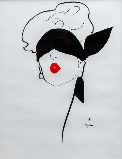  René GRUAU (1909-2004). 
Rouge Baiser. 
Lithographie en couleurs, signée en bas...