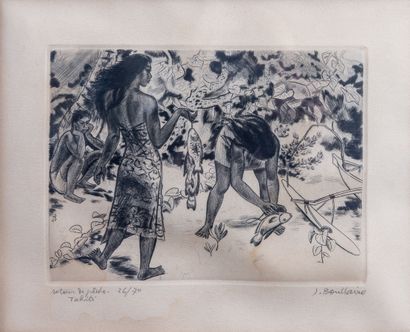 null Jacques BOULLAIRE (1893-1976).

Retour de pêche, Tahiti.

Pointe sèche, signée...