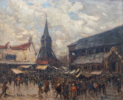 Frank-Myers BOGGS (1855-1926) 
La place du marché à Honfleur, 1905. 
Huile sur toile,...