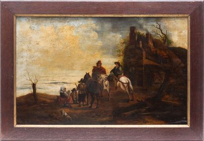 null Dutch school of the XVIIth century.

The departure on horseback.

Oil on wood...