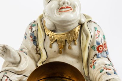 null SAMSON.

Polychrome porcelain group in the taste of Chantilly featuring a seated...