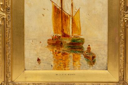  William Joseph Julius Caesar BOND (1833-1926). 
Navires. 
Huile sur carton, signée...