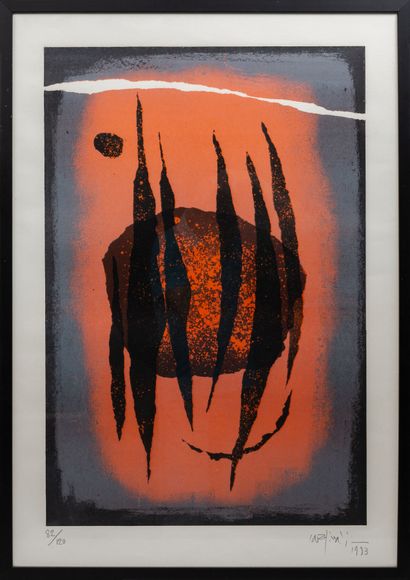 null Franco CARDINALI (1926-1985).

Composition noire sur fond orange.

Lithographie,...