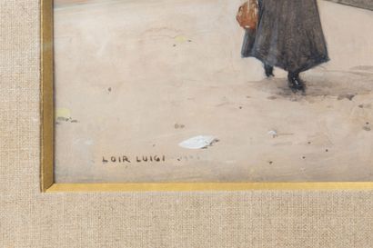  Luigi LOIR (1845-1916). 
Les marchands de fleurs à Paris, place de l'Opéra, vue...